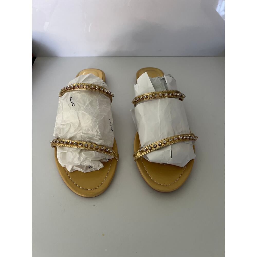 Women’s Gold double straps rhinestone slipper size 9